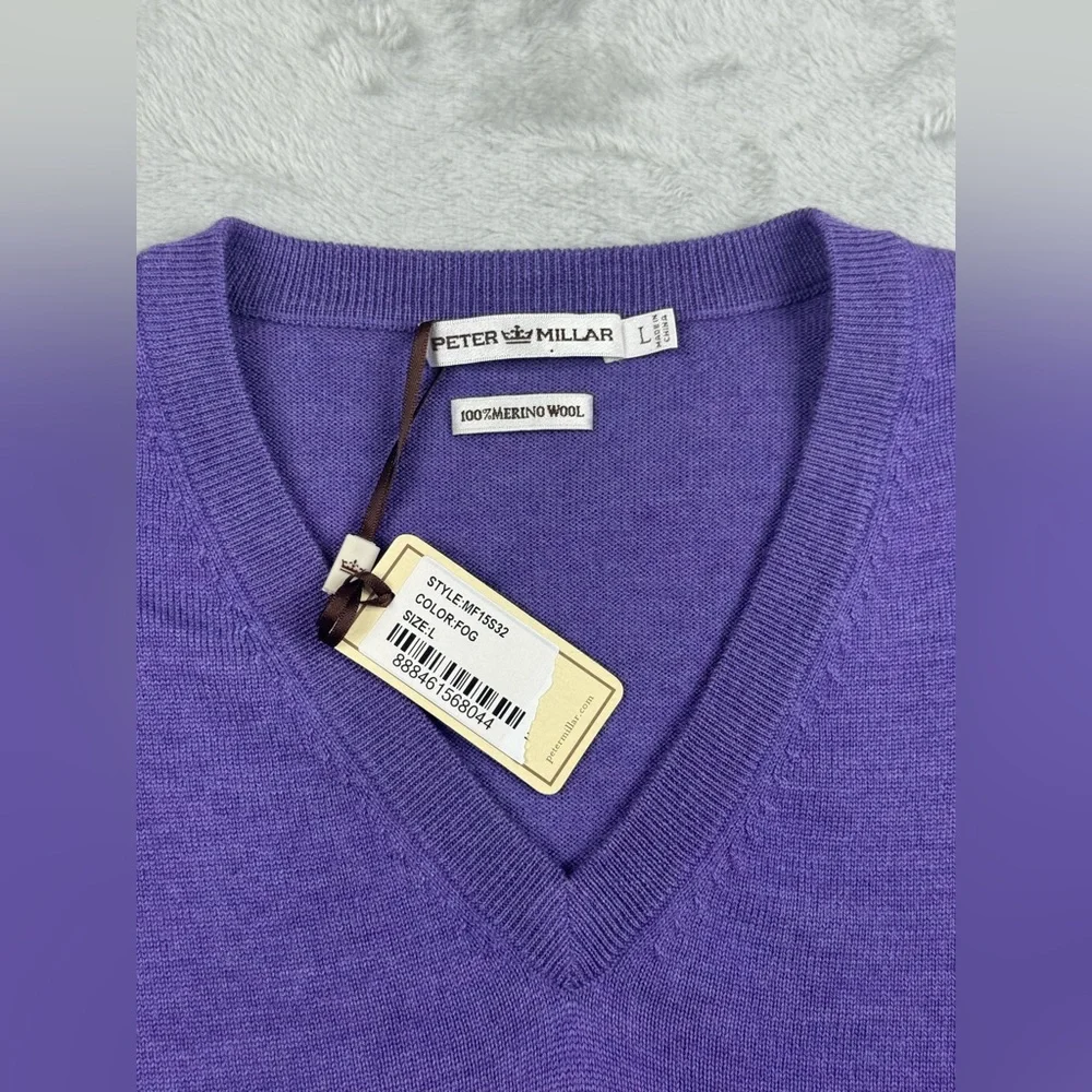 Peter Millar Vest Mens Purple V-Neck 100% Merino Wool Sweater‎ Preppy - L NWT